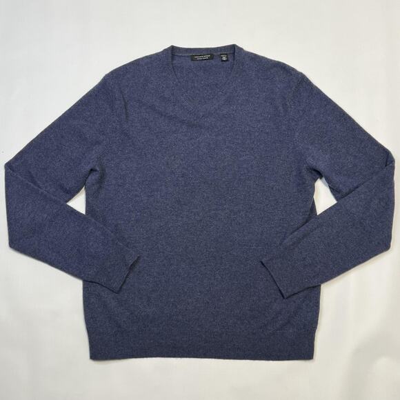 Saks Fifth Avenue Sweater Mens Large Blue Cashmere Pullover V Neck Soft Classic - Picture 1 of 11
